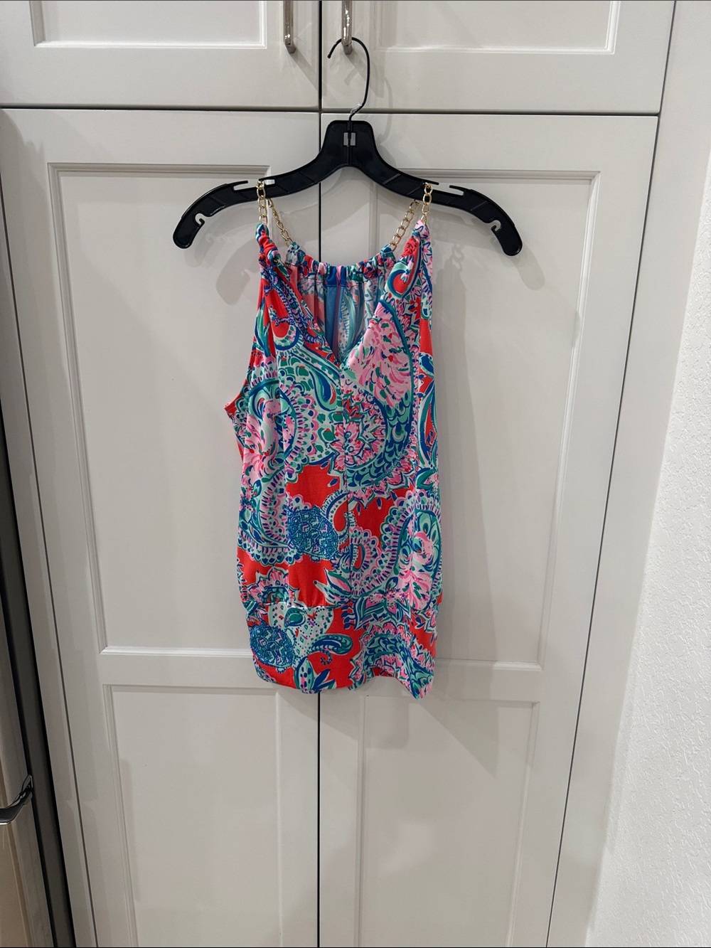 Lilly Pulitzer Coral Pink and Blue Paisley Chain-Strap Tank